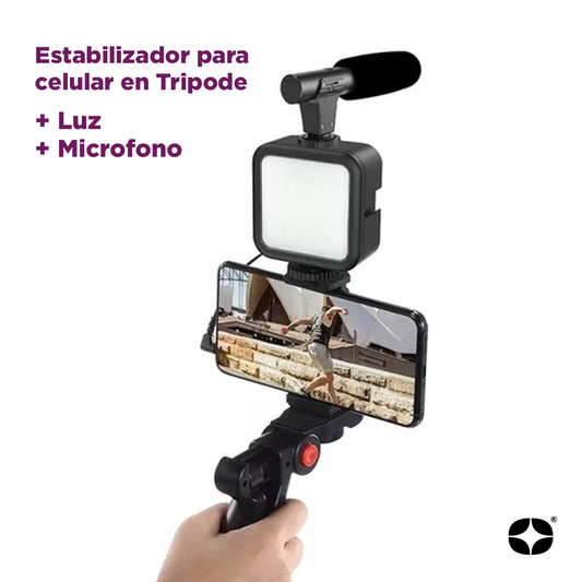 Estabilizador Para Celular en Tripode + Luz + Microfono